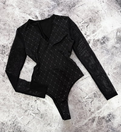 BODY CRUZADO LYCRA GLITTER C/MANGAS DE TUL