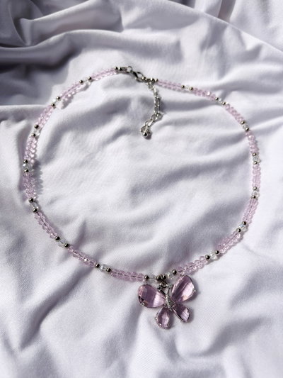 Collar Mariposa Violeta y Rosa 
