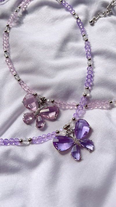 Collar Mariposa Violeta y Rosa 
