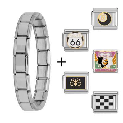 Brazalete Plateado + 5 Charms a elección (leer descripción)
