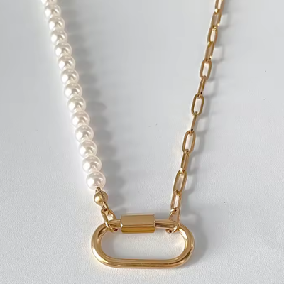 Collar Candadito Media Perla Oro