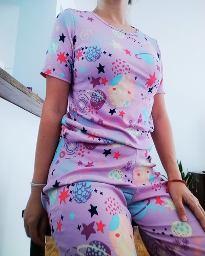 Pijamas morley LARGO manga CORTA planetas Lila