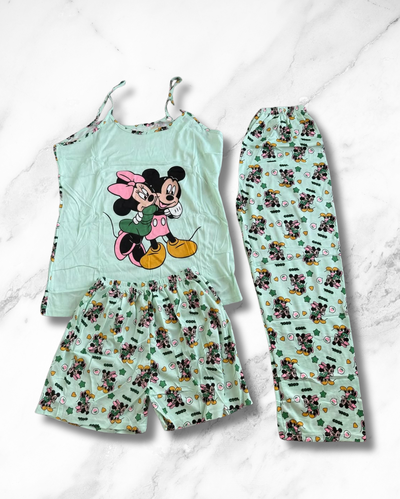 Pijama 3 piezas importado Minnie y Mickey