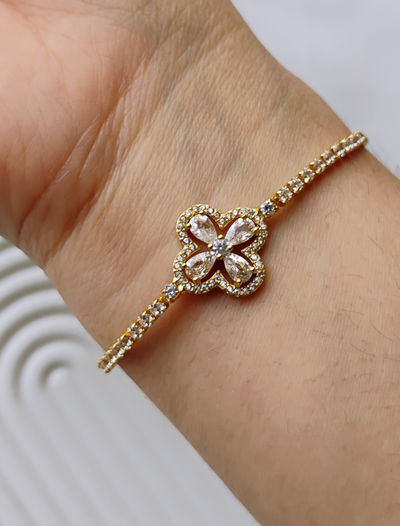 Pulsera trébol Strass acero dorado