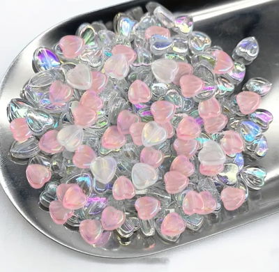 corazones rosas y transparentes pasantes x5