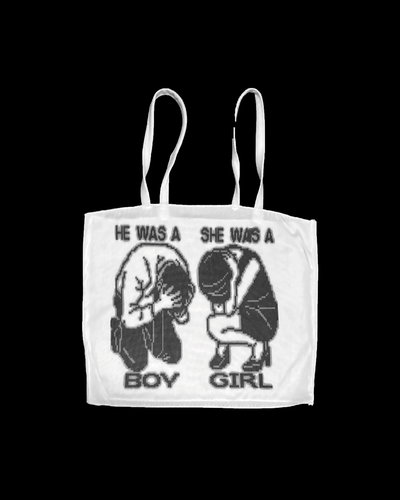 Top estampado “He Was a Boy / She Was a Girl”