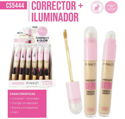 CORRECTOR LIQUIDO CON ILUMINADOR PINK21