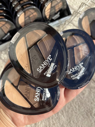3 paletas de sombras y cejas con brochita saniye