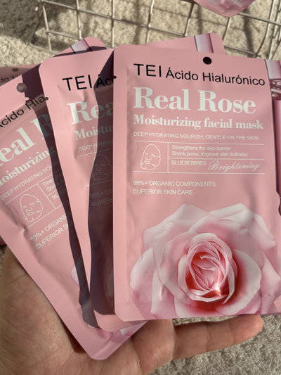 3 mascarillas faciales Tei rosas