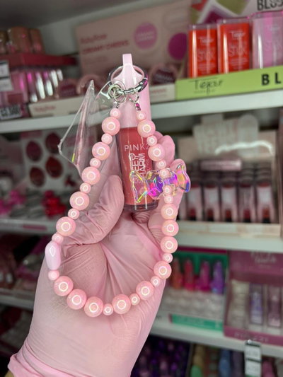 BRILLO LABIAL + LLAVERO PORTA CELULAR SWEET PINK 21