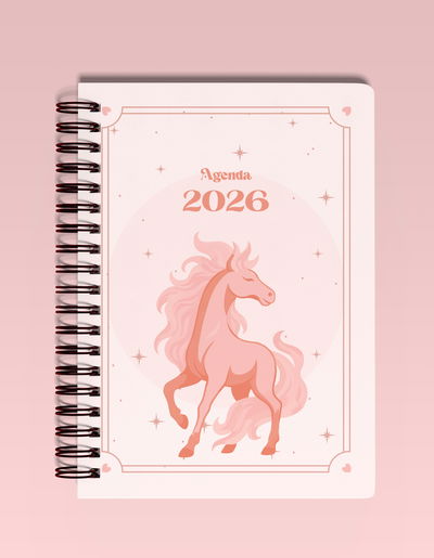 Agenda 2026 Caballo de fuego rosa claro - dos días por página
