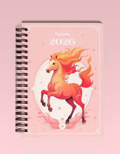 Agenda 2026 Caballo de fuego rosa fuerte - dos días por página
