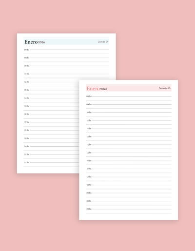 Interior imprimible agenda 2026 - 1 día por página