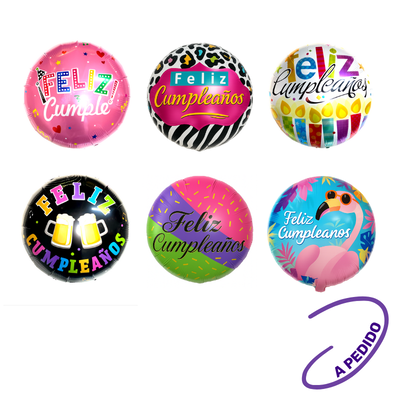 Globos Redondos "FELIZ CUMPLEAÑOS" 18 pulgadas X unidad
