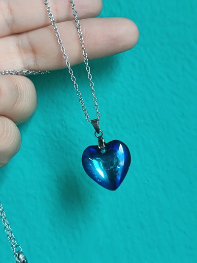 Cadena Corazón Violeta y Turquesa 