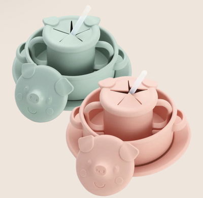 Set Vajilla Infantil Silicona Porky 