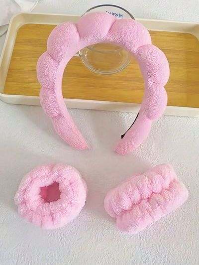 Set de vincha y muñequeras para skincare