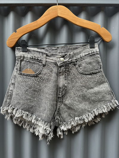 SHORT JEAN GRIS STRASS
