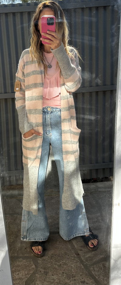 CARDIGAN LARGO RAYADO FRIZZ