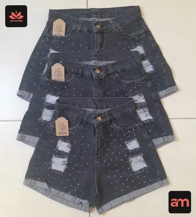 SHORT DE JEAN NEGRO STRASS