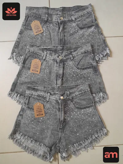 SHORT DE JEAN GRIS STRASS