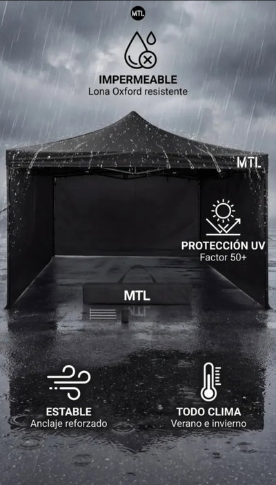 GAZEBO PLEGABLE 3X3 TRIPLE PARED