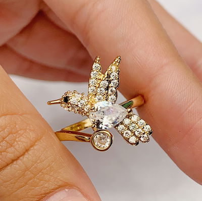 Anillo colibrí golden - blanco