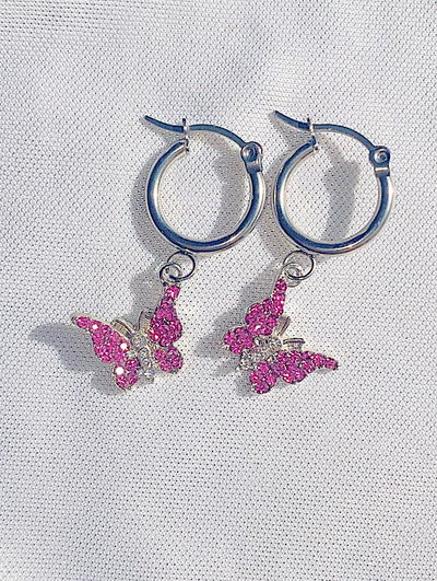 Aros mariposa strass - rosa
