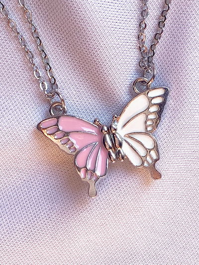 Collar mariposa imantado - rosa y blanco