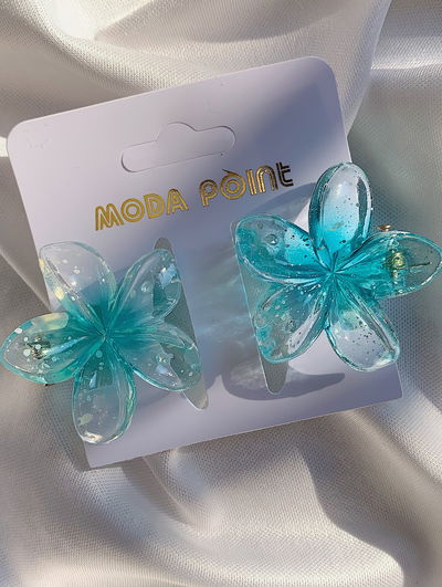 Mini broches flor hawaiana: celeste