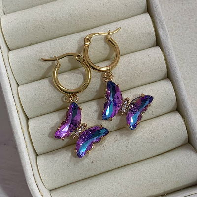 Aros mariposa - violeta tornasol