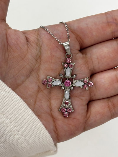 Collar Cruz: Rosa y Blanco 