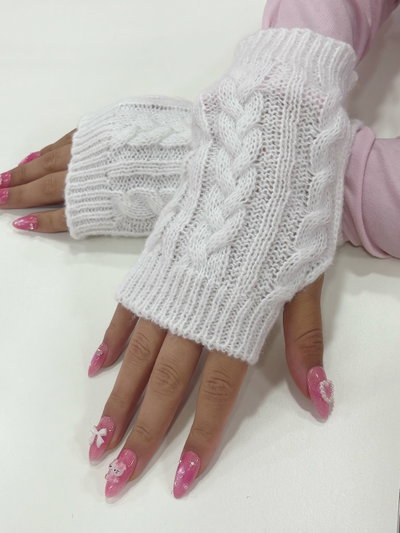 Guantes de lana sin dedo: blanco