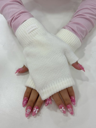 Guantes de lana sin dedo: blanco (TRENDY)