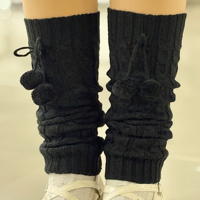 Polainas tejidas con pompon (negro)