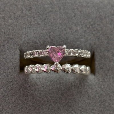 Anillo corazón doble - regulable (Silver )