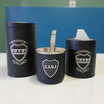 Mate de Acero Inox. c/bombilla + vertedores Boca Juniors