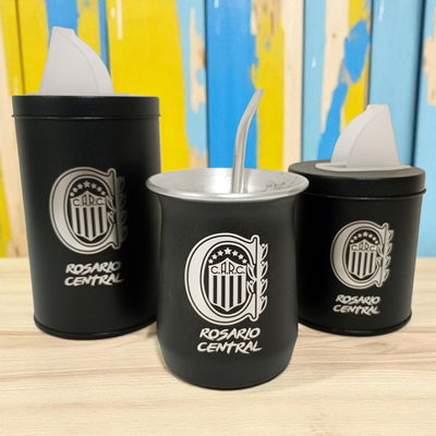 Mate de Aluminio c/bombilla + vertedores Rosario Central