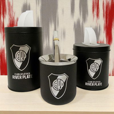 Mate de Acero Inox. c/bombilla + vertedores River Plate