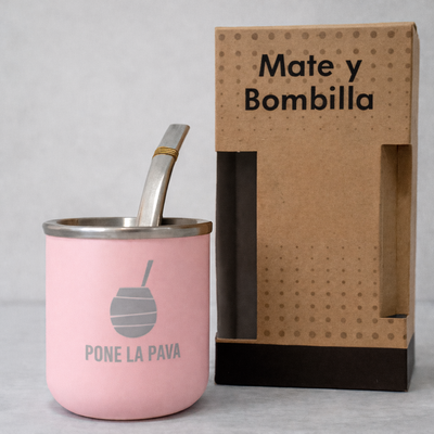 Mate de Acero Inoxidable Rosa con bombilla .