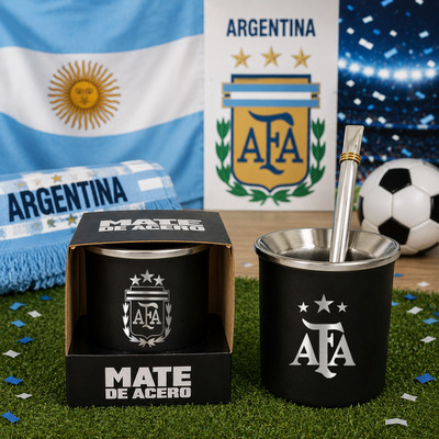 Mate de Acero Inox. c/bombilla + vertedores Argentina