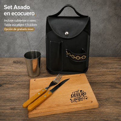 Set asado con vaso y cubiertos. Opción de grabado laser