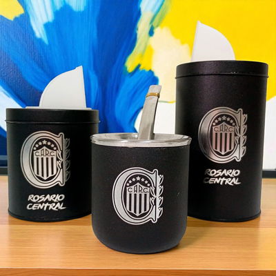 Mate de Acero Inox. c/bombilla + vertedores Rosario Central