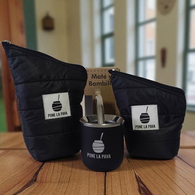 Mate de Acero Inox. c/bombilla + Bags Negro 