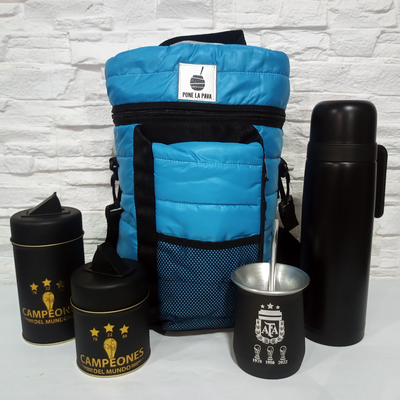 Equipo Matero Completo Celeste + Latas y Mate AFA + termo Negro - Pone La Pava