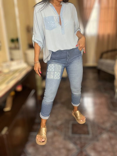 babucha italiana jean parche flores 