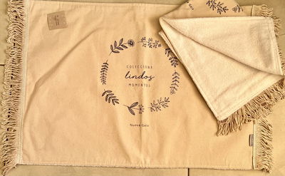 Alfombra reversible lona/toalla. Estampa "Colecciona lindos momentos"