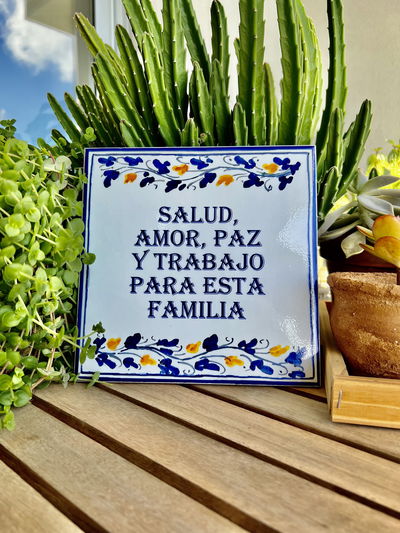  AZULEJO Salud amor paz y trabajo AZUL Y AMARILLO