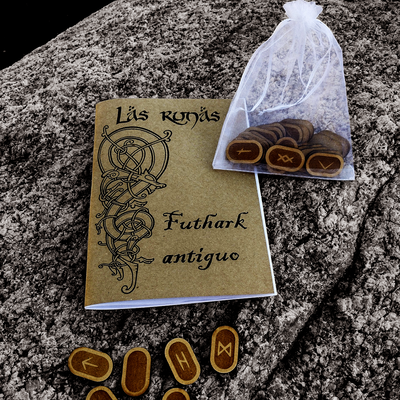 Set de runas vikingas en mdf con manual y bolsa de tul