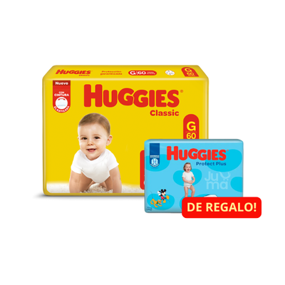 Pañal Huggies Classic G x 60 + Protect plus G x 8